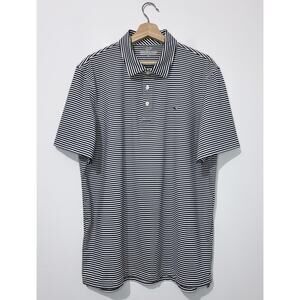 Vineyard Vines Performance Men Polo Shirt L White Navy Striped Short Sleeve Logo
